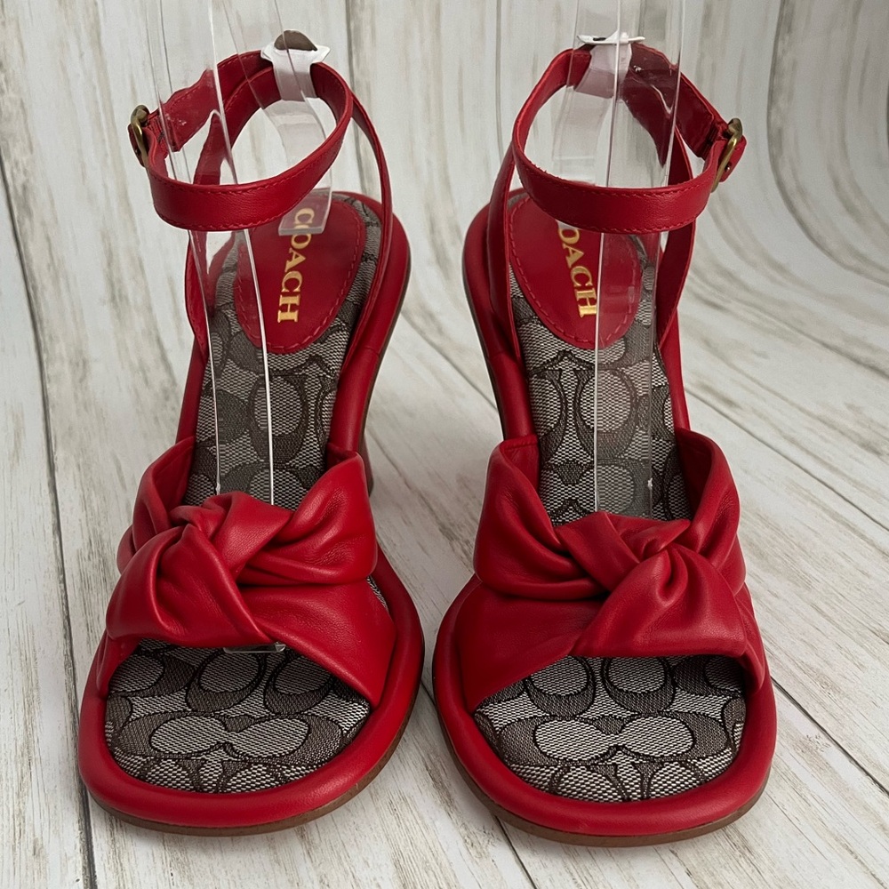 Coach Quincey Red Knot Ankle-Strap Block Heel Sandals - Picture 5 of 10